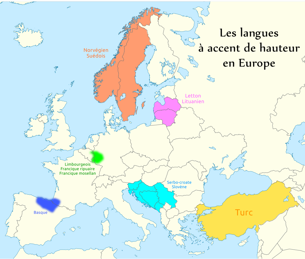 Carte des langues à accent de hauteur en Europe