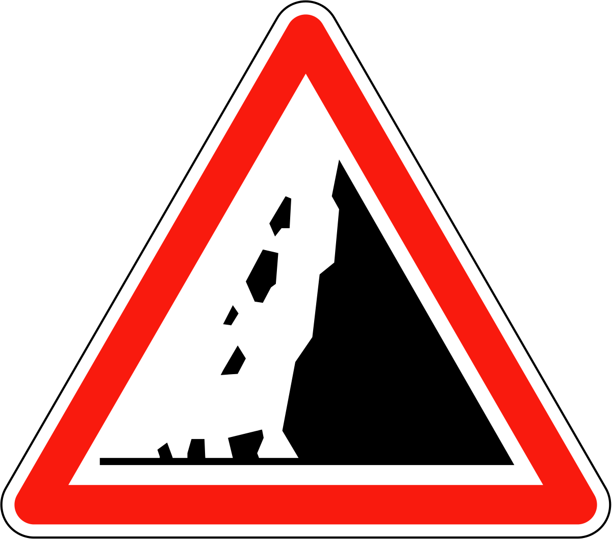 Panneau de signalisation « attention, chutes de pierres possible »