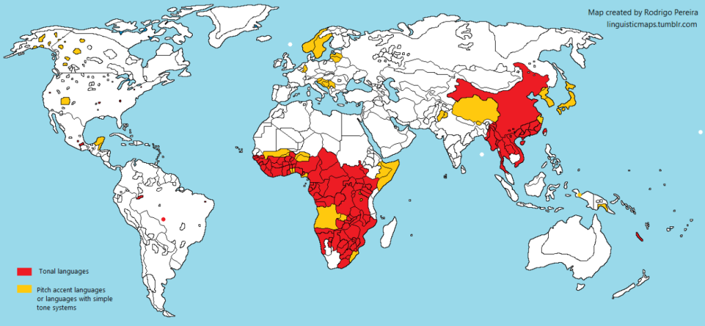 Carte des langues à tons dans le monde