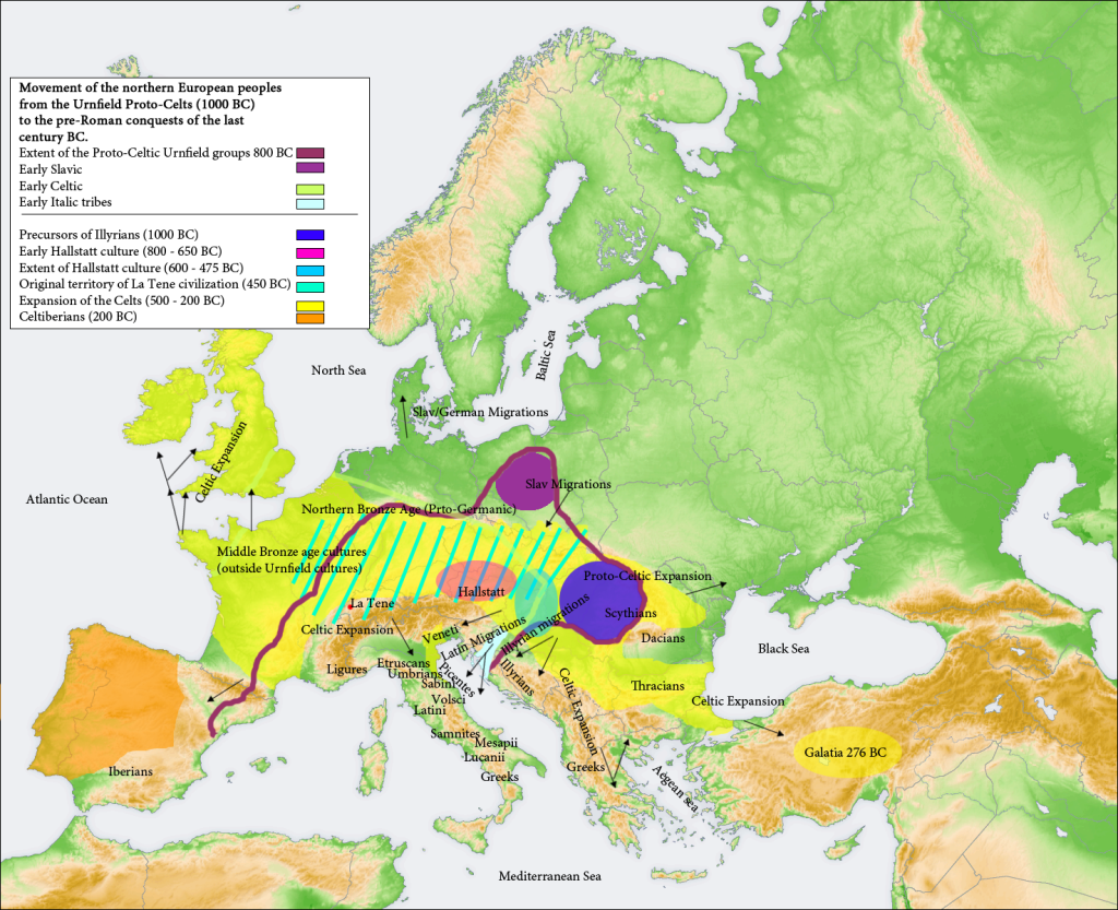 Carte du peuplement celte en Europe vers 1000 avant Jésus-Christ
