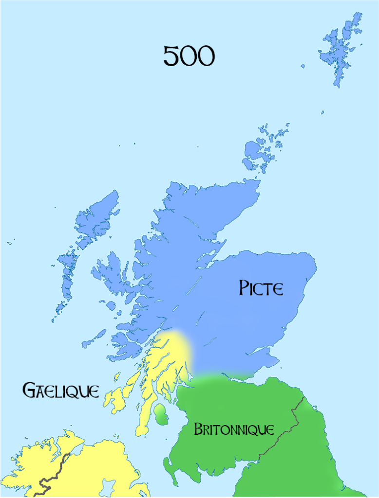 Carte des langues d'Écosse en 500